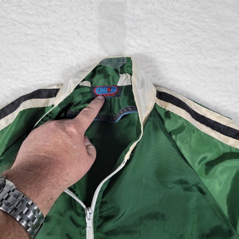 VTG Crown of California Windbreaker Mens Large Green Vintage Nylon Zip Up Jacket